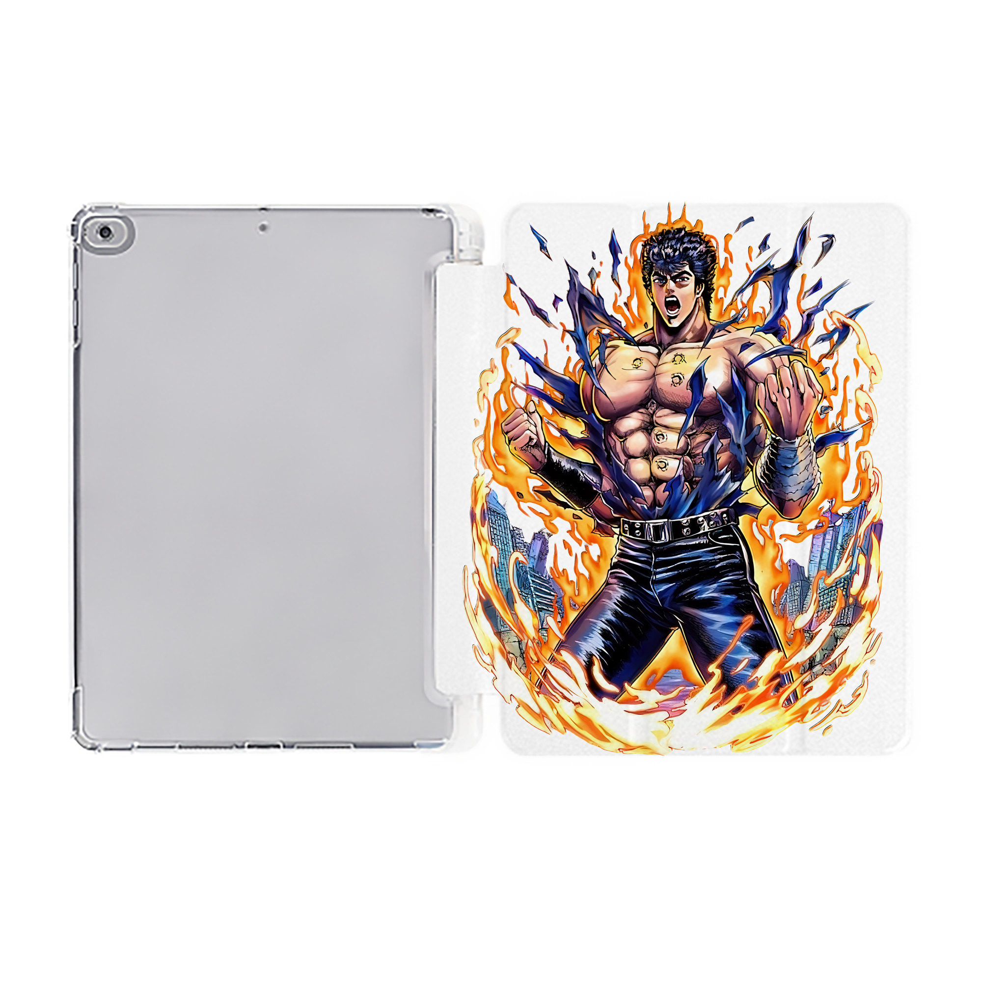 （画像用） 北斗の拳 Fist of the North Star IPad ケース ペン収納付き 三つ折りスタンド PUレザー×シリコン 対応機種9.5/10.5/10.9インチ